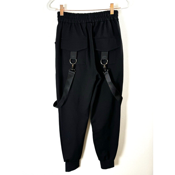 Carmar Faux Suspender Punk Rock Grunge Gothcore Emo Gothic Black Jogger Pants 6 - Picture 2 of 9